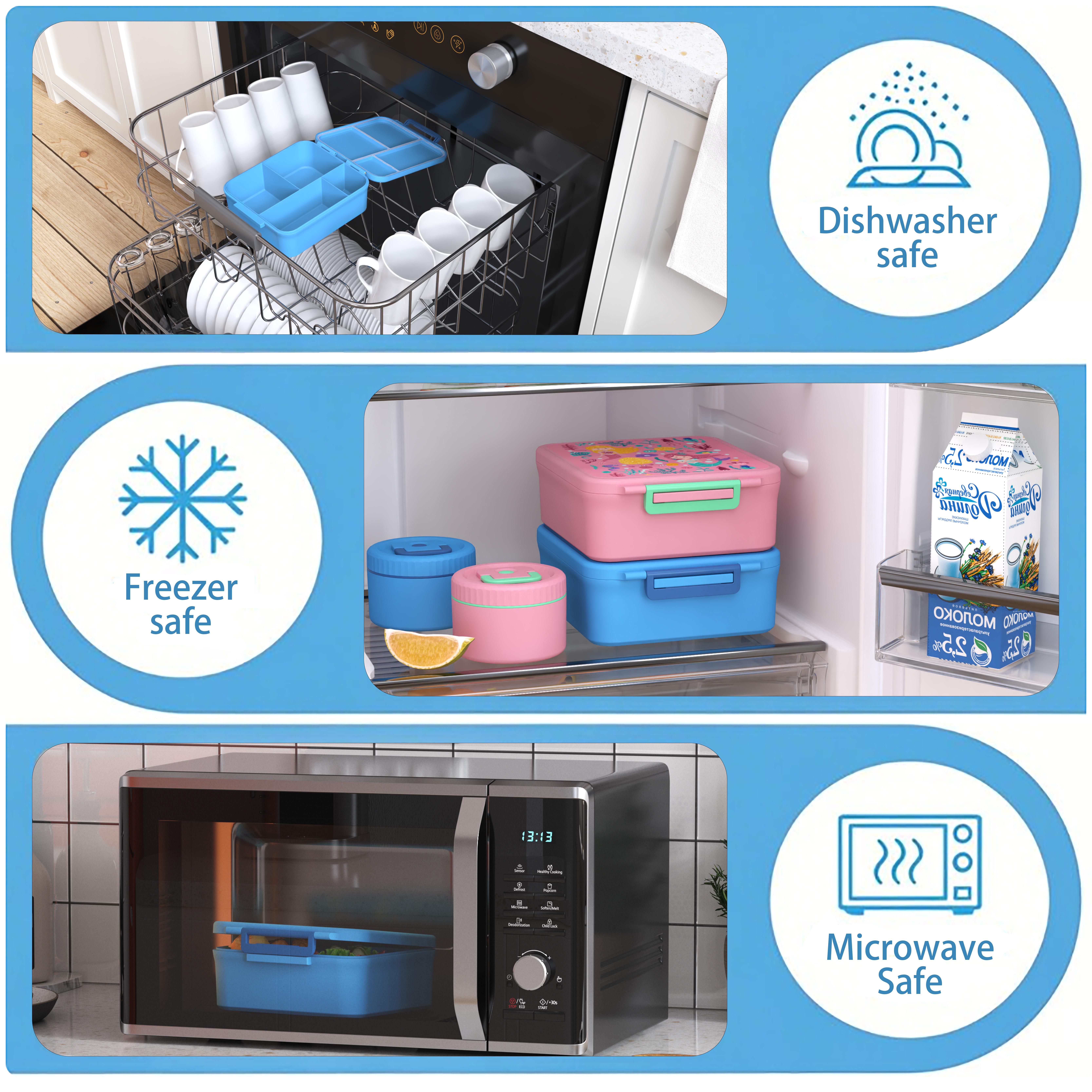 Leak-Proof 4-Compartment Bento Box with Insulated 8 oz Soup Jar | Portable Hot Food Lunch Container with Utensils for School & Travel