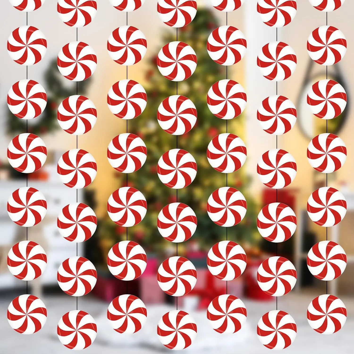 8 count Christmas Peppermint Candy  Decorations Christmas Ceiling Decorations Paper Garland for Xmas Party Winter Holiday Birthday Decor(Red White Candy)