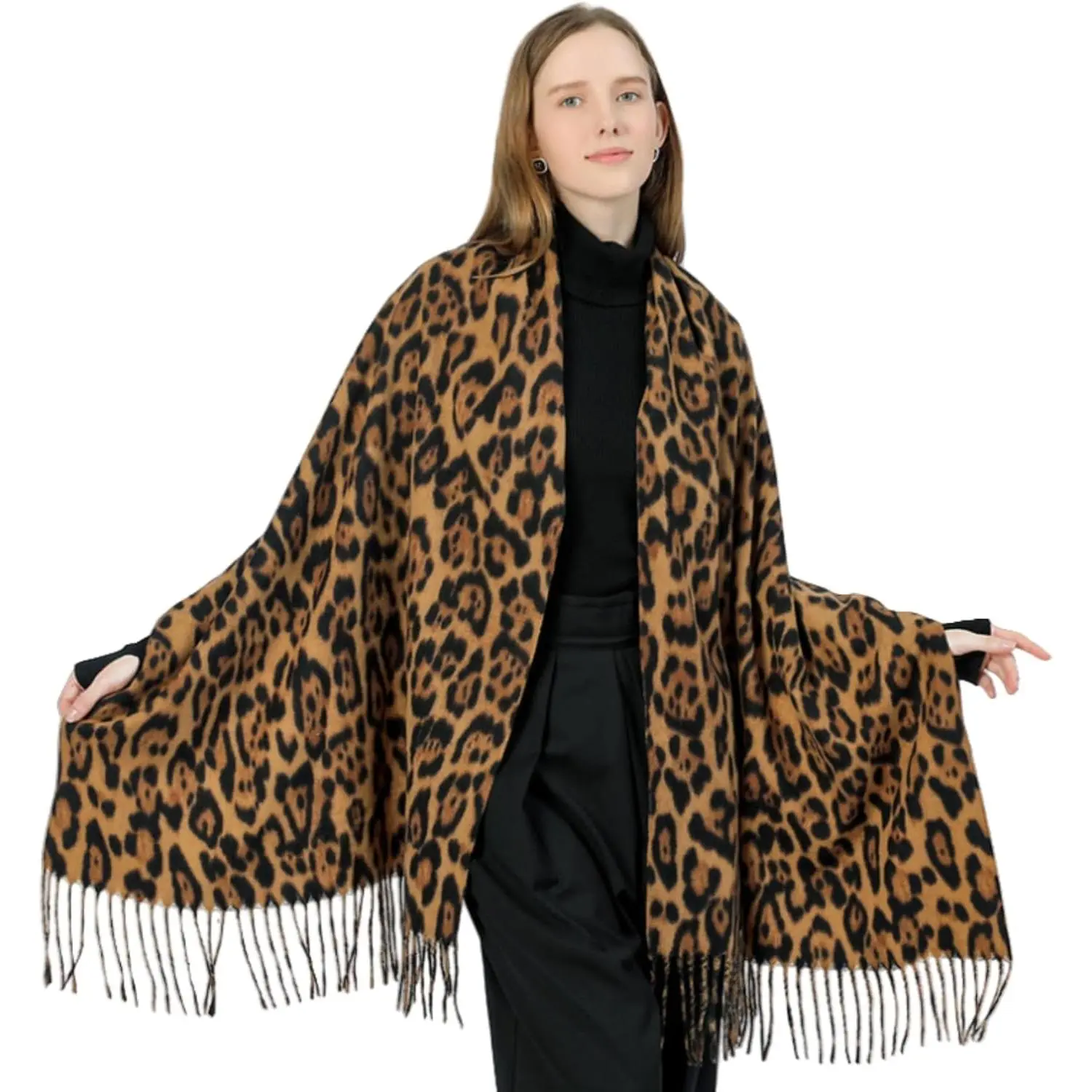 Women's Leopard Print Pashmina Winter Scarf Fashion Soft Warm Scarves Large Blanket Shawl Wraps