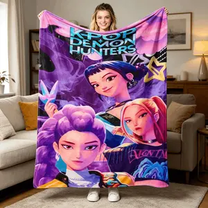 K Pop Demon Hunters Huntrix Rumi Mira Zoey Flannel Blanket Kids Blanket Adult Blanket Kpop Girl Group Print Soft Warm Cozy Throw For Sofa Bed Office Travel Camping Action Figures Fans Gift