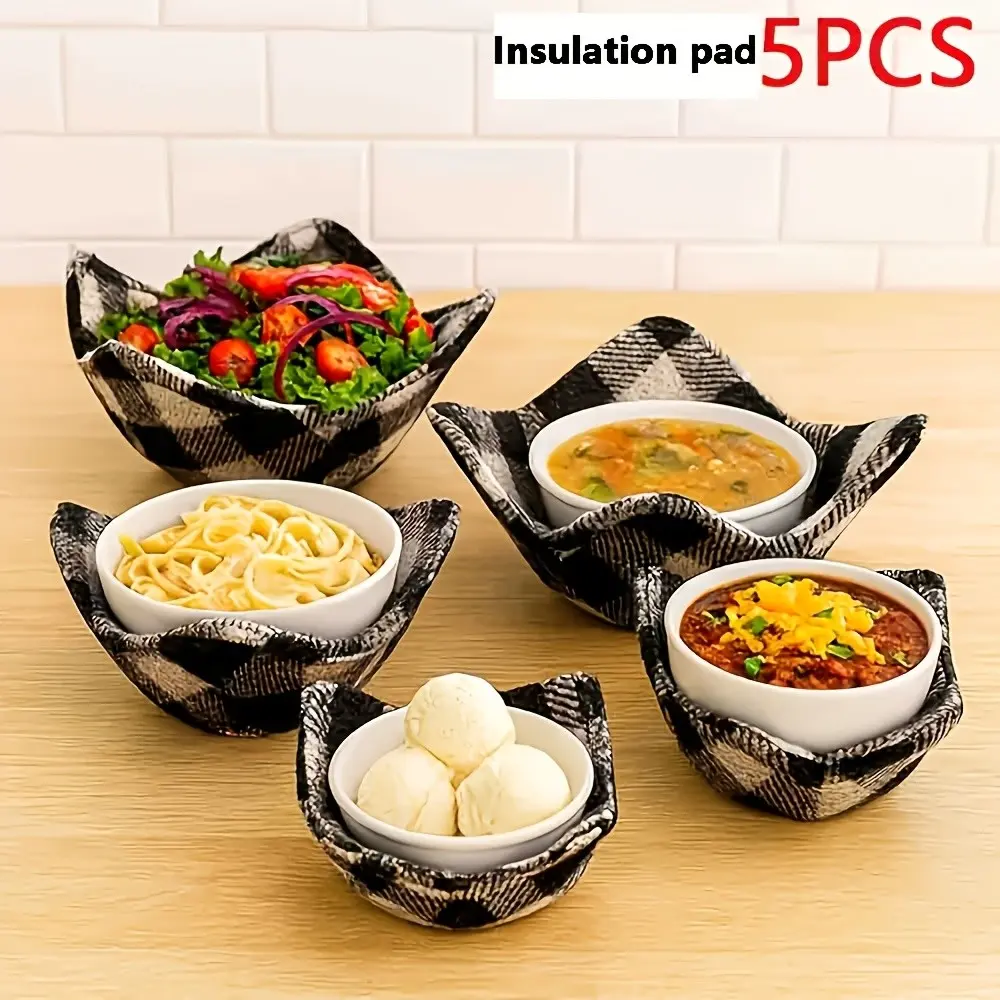 5-Pcs Microwave Safe Bowls & Coasters Set, Non-Slip Anti-Scald Trays, Safety Mats for Rice, Pasta, Soup, Kitchen & Restaurant Essentials