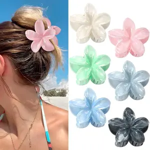6-Pack Marble Acetate Large Claw Clips, Non-Slip Hair Jaws for Thick Hair, Mixed Flower, Rectangle, Butterfly & Crescent Shapes, Fashion Hair Accessories for Women & Girls
