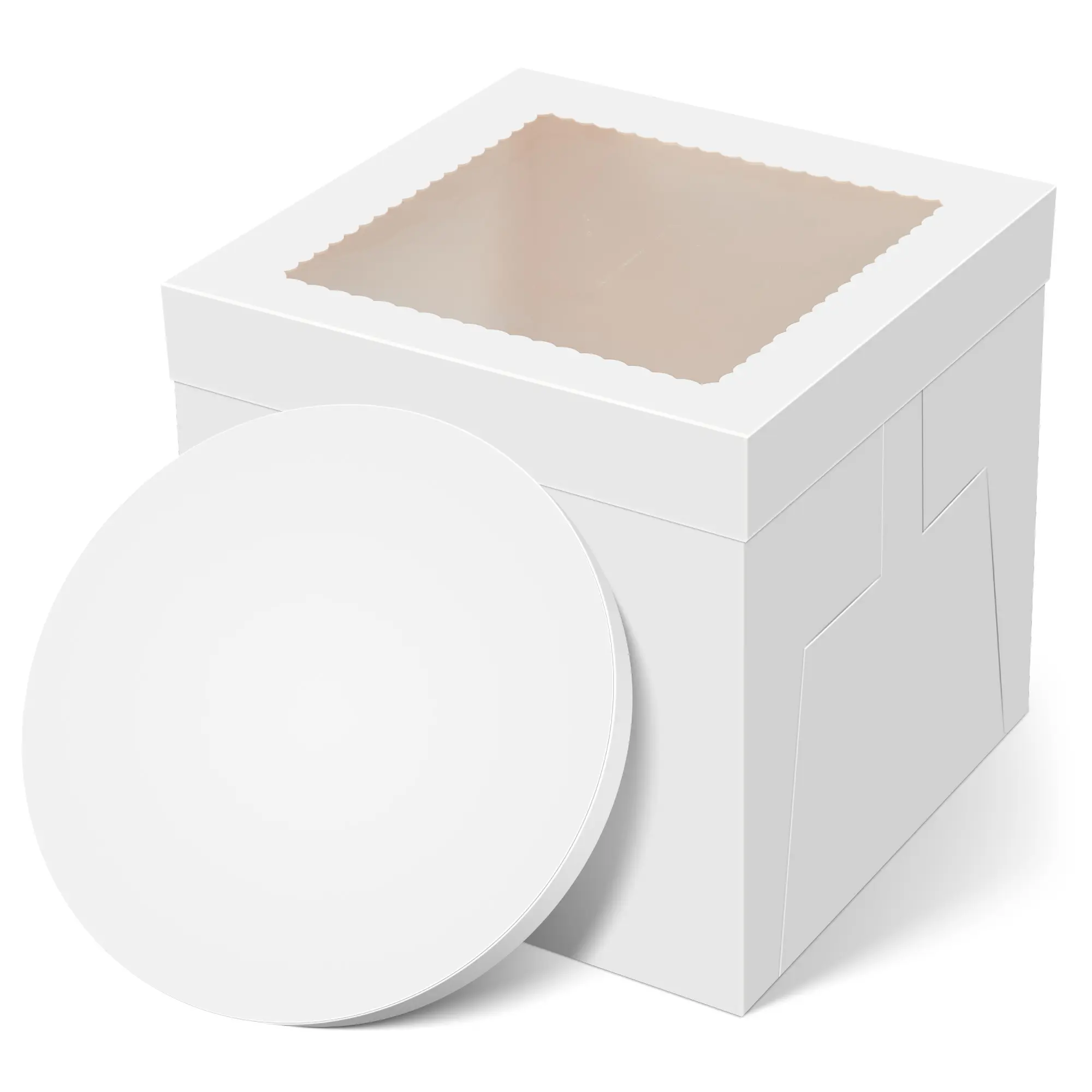 Kootek Cake Box with Board Drum, 12x12x12 Inches Tall Bakery Box with Window, Disposable Cake Container with Lid for Multi-Layer Cake, Cake Decorating, Wedding, Birthday, Party