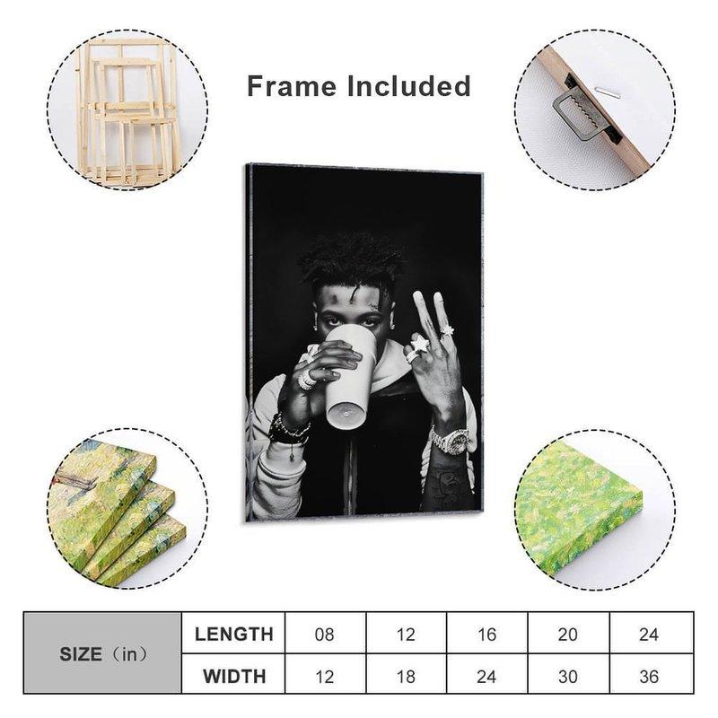 Modern Hip-Hop Canvas Wall Art, 12x18 Black White Frameless Street Style Music Poster for Home Bedroom Living Room Office Decor