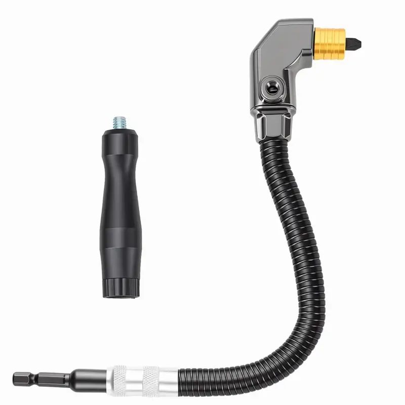 90 Degree Right Angle Drill Attachment, Swivel Corner Drill Adapter for Tight Spaces, Electric Drill Extension Tool for Furniture, Cabinets, Closets and Woodworking