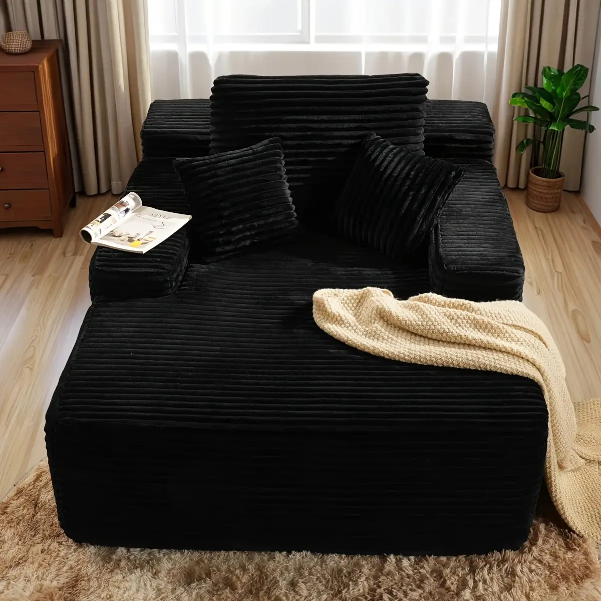 Indoor Lounge Chair, 47.24'' Flannel Upholstered Boneless Sofa Bed, Deep Seat Sleeper Sofa Reading Chairs, Comfy Cloud Couch for Living Room, Bedroom, Movie Room, No Assembly Required (Black, Gray, Green, White)