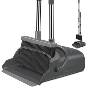 Upgrade Broom and Dustpan Set, Self-Cleaning with Dustpan Teeth, Indoor&Outdoor Sweeping, Stand Up Broom and Dustpan Pet Bristle