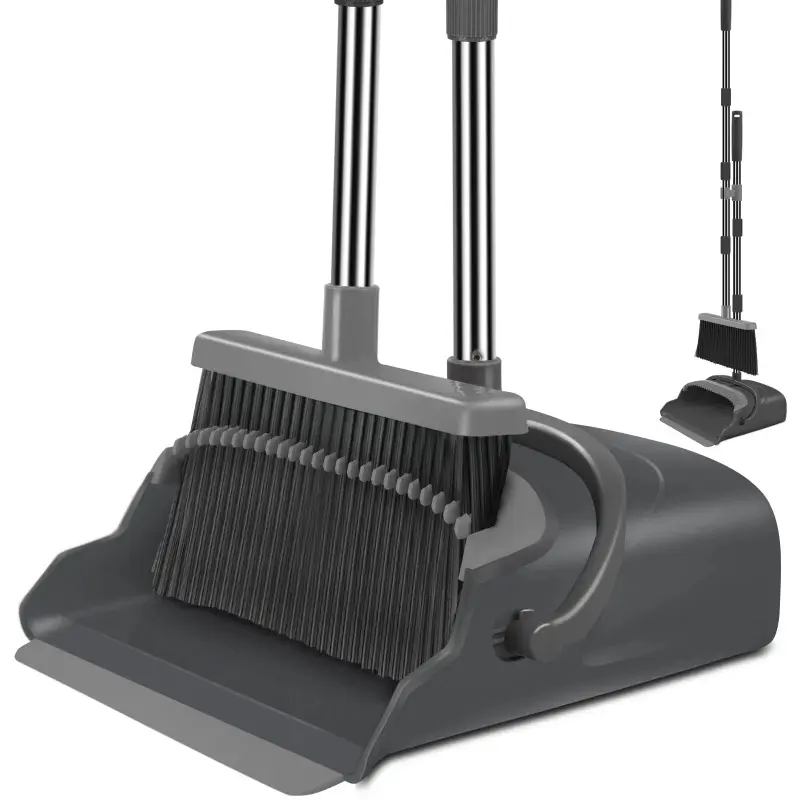 Upgrade Broom and Dustpan Set, Self-Cleaning with Dustpan Teeth, Indoor&Outdoor Sweeping, Stand Up Broom and Dustpan Pet Bristle
