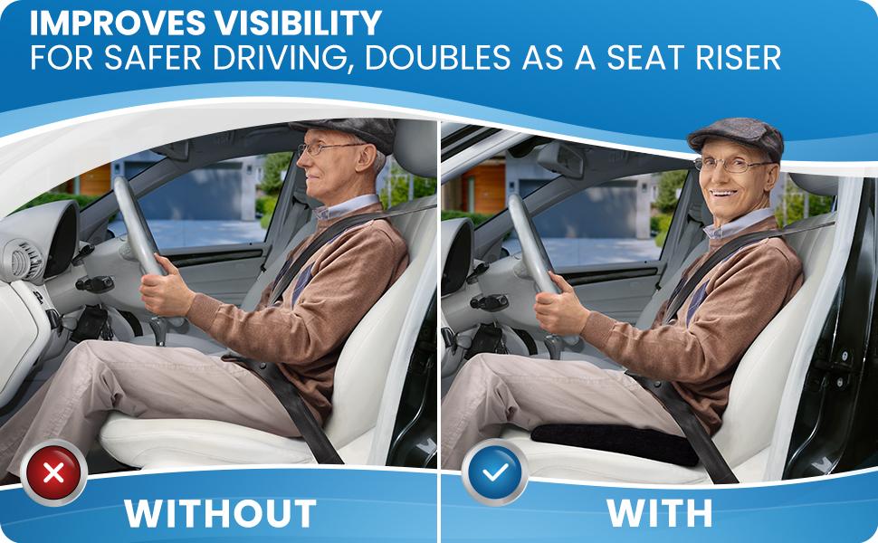 Car Seat Cushion for Driving - Wedge Car Cushion for Office, Travel, Gaming Chair Memory Foam Driver Booster for Short People, Non-Slip, Washable Cover, Back & Sciatica Relief