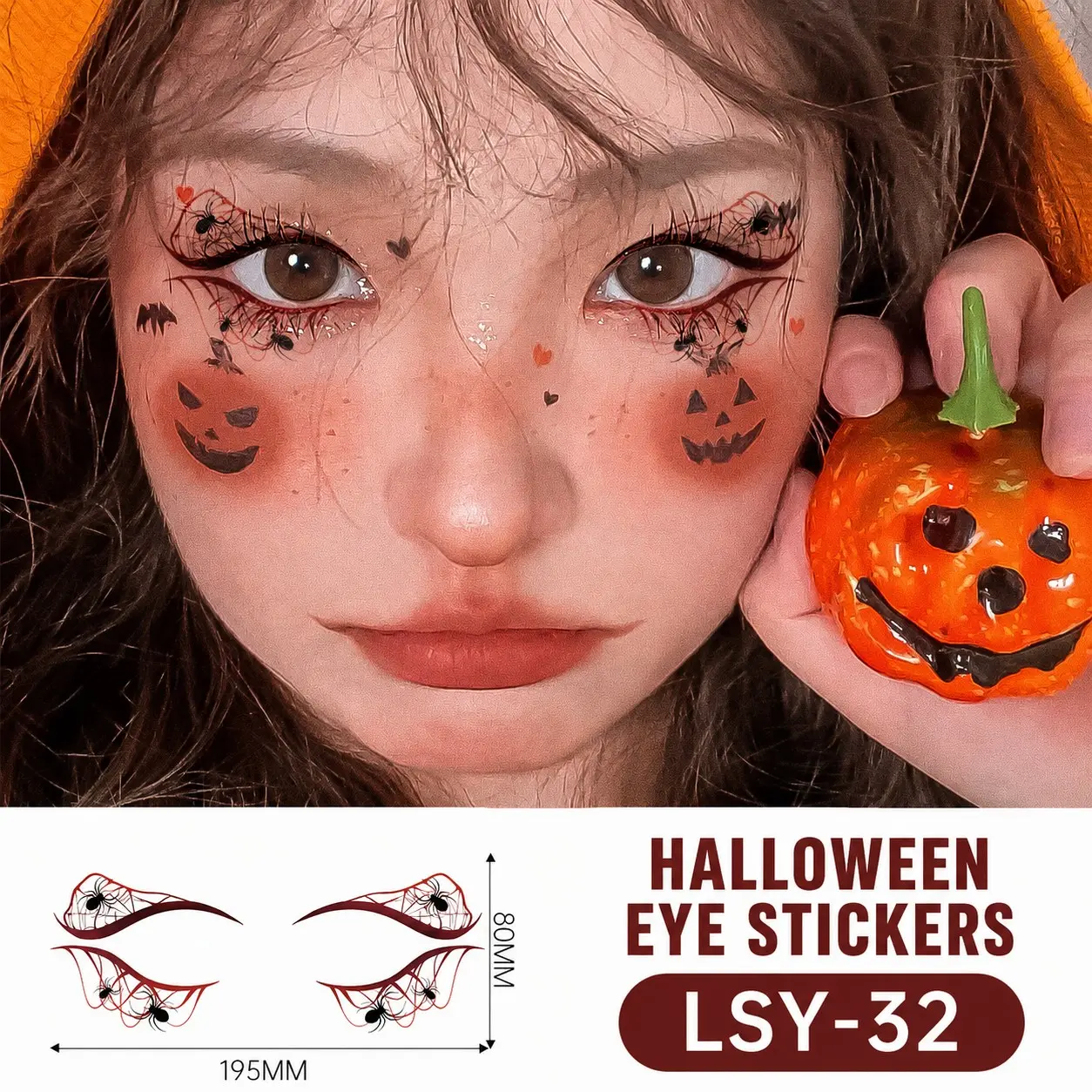 Halloween Face Tattoos, Pumpkin Spider Web Eye Tattoos, Waterproof Easy Removable, Style Party Face Tattoos, Fun Halloween Accessories