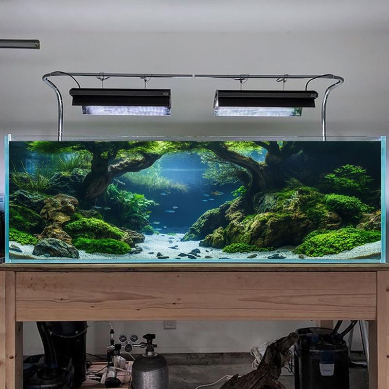 Fish tank, high-definition printing, three-dimensional design, simulation of natural waters, coral reef underwater world, deep sea blue, river ecological theme background painting, Aquarium Decor, PVC material directly attached