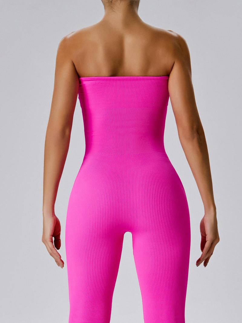 Women's Sexy Yoga Ribbed One Piece Tube Jumpsuit Rompers Flared Trousers Tights Push-up Sports Bodysuit Women Fitness Suit Workout Sportswear Gym Sportswear Jumpsuits