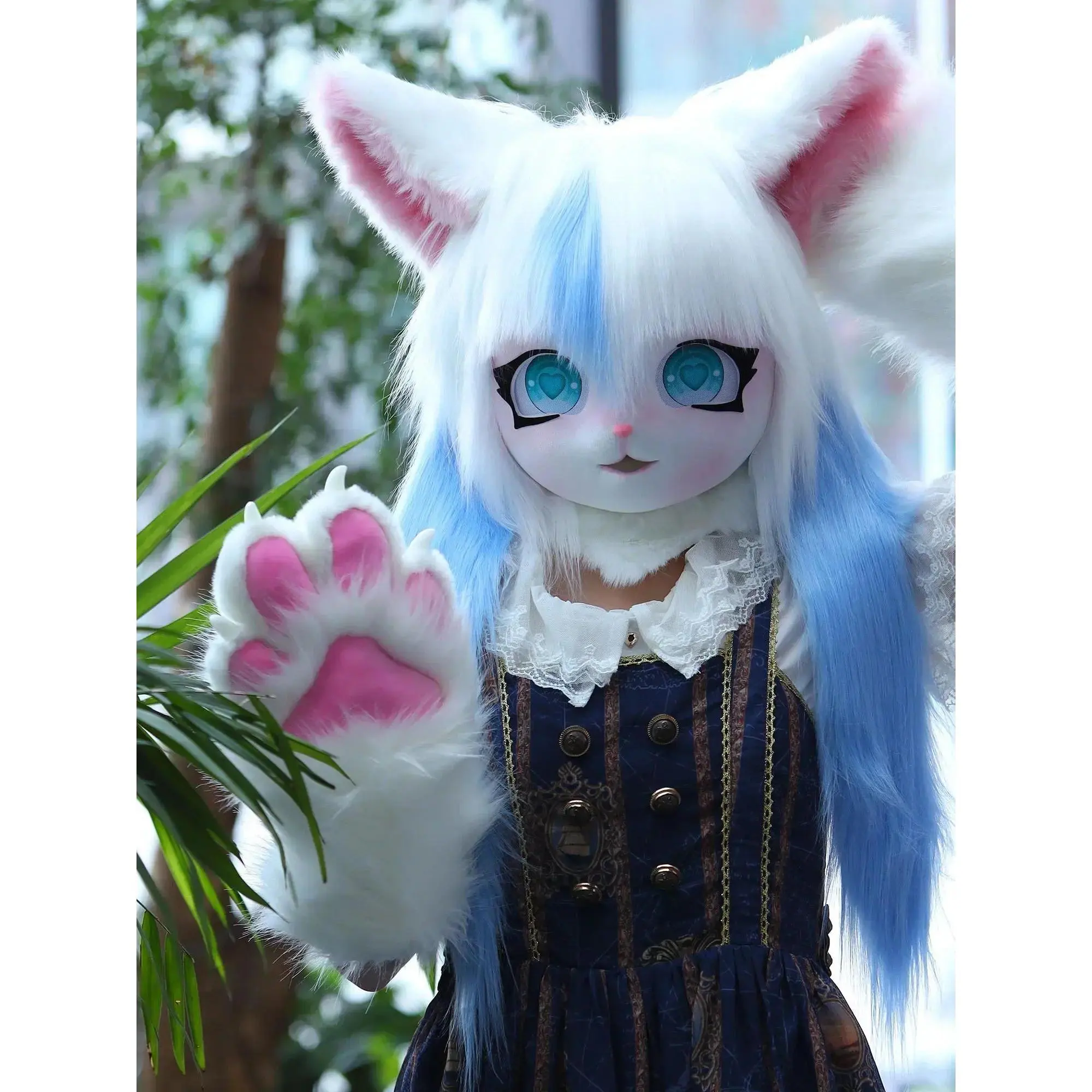 Soft Plush Fursuit Cosplay Head Base - Halloween Accessory with Mesh & Advanced 3D Stereolithography Printing Technology for Furry Kigurumi (Kig) Animal Cat Rabbit Costume, Comiket Use