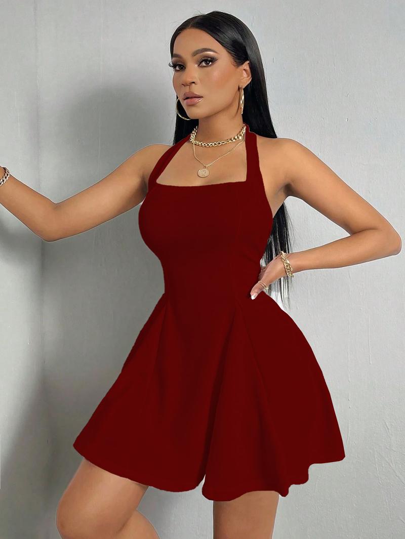 Women's Vibrant Halter Neck Backless High Waist A Line Swing Mini Dress in Black for Party Evening Cocktail Summer Work Christmas Party Meshki Bella Hadid Spray Zendaya Blue Corte Princesa weddingguestdress Elegant Elegance Chic Womenswear Formal cocktail