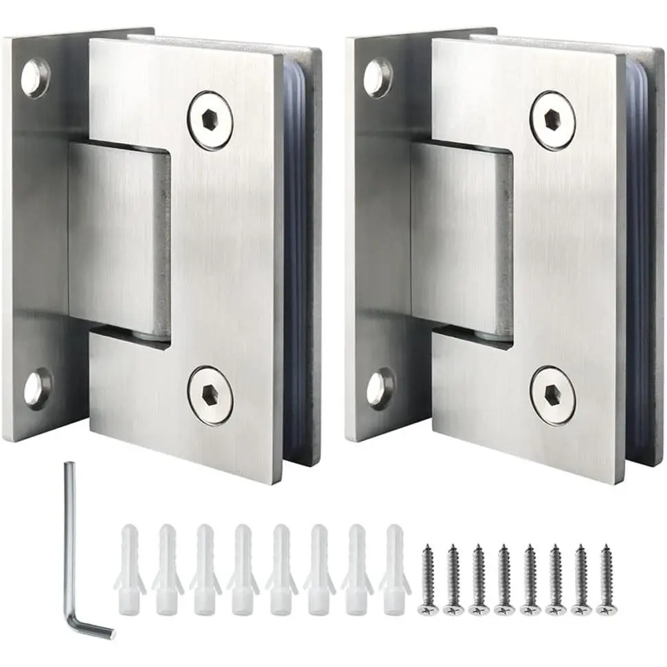 Alise 90° Brushed Nickel Glass Shower Door Hinges (2-Pack) - Heavy-Duty Stainless Steel Wall-Mount Frameless Hardware Parts with Secure Hold for Bathroom Use