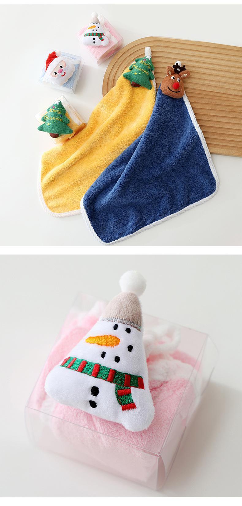 Xmas Coral Fleece Kids Hand Towel: Cartoon Hanging Style, Festive Creative Design, Home Decor & Friend Gift