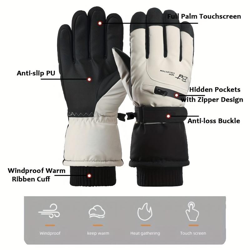 Ski gloves for women, warm and insulated, touchscreen compatible, waterproof, suitable for cycling, outdoor activities, and snow sports; also available for men, windproof, and with thickened fleece lining for winter use.