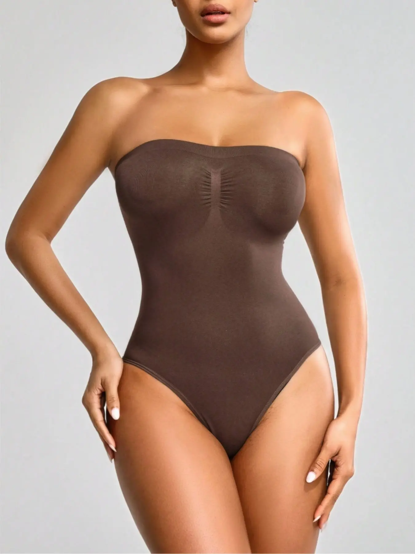 Women's Solid Strapless Thong Shapewear Bodysuit,Faja Invisible Shapewear,Casual Basic High Stretch Tummy Control, Waist and Belly One-piece Shapewear for All Seasons,Invisible Under Outfits,Suitable for Casual,Exercise,Daily Wear