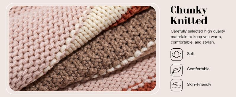 Saodimallsu Womens Color Block Sweater Striped Chunky Knit Cropped Sweaters Crewneck Fall Long Sleeve Loose Pullover Tops