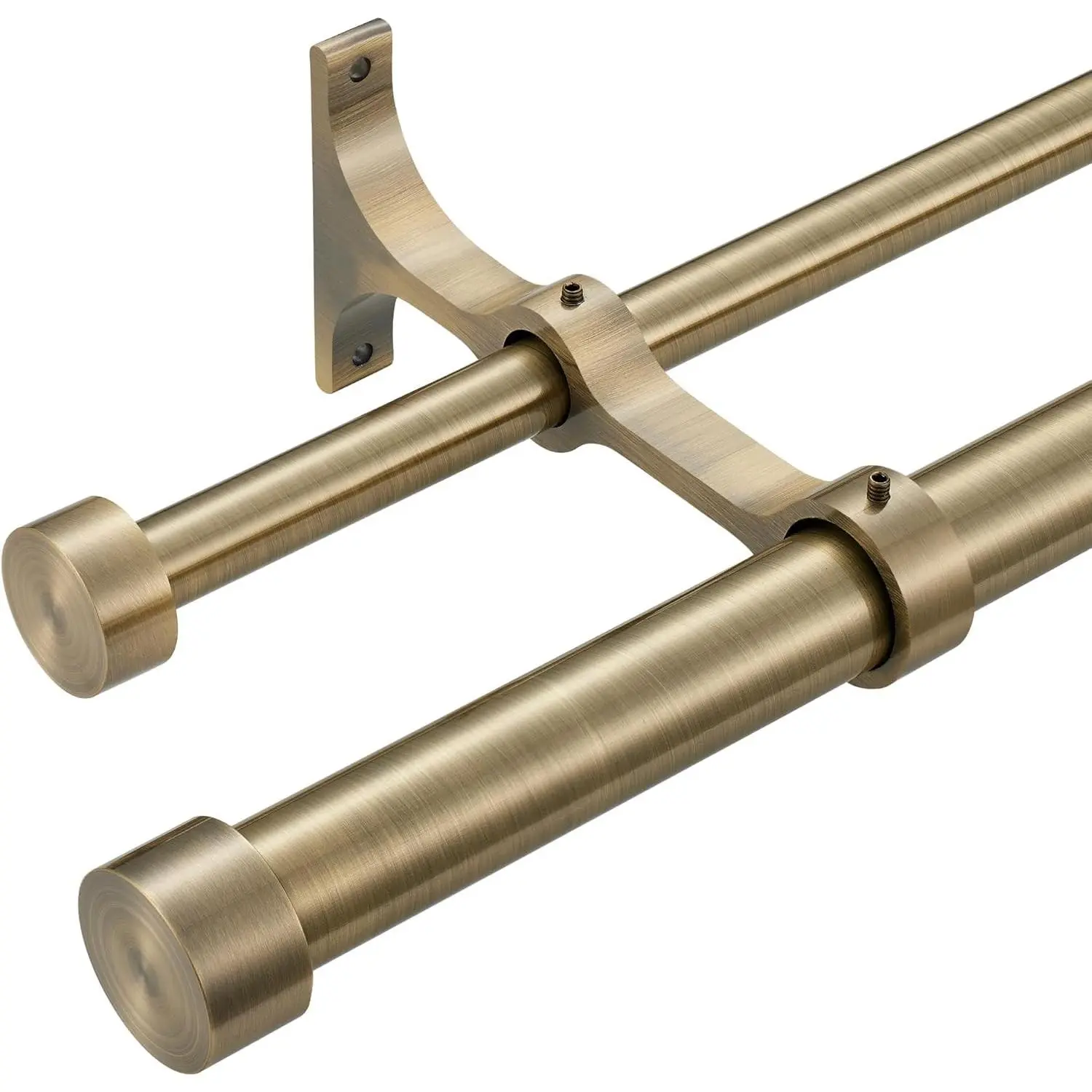 Bronze Adjustable Double Curtain Rod Set, 1" Front & 5/8" Back Rods, 72-144 in Multi-Size, Aluminum Caps, Full Surround Brackets for Window Drapes