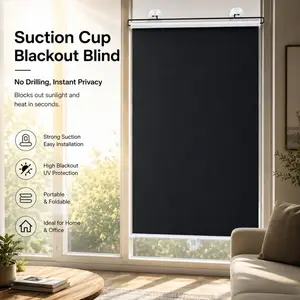 No Drill Strong Suction Cup Blackout Roller Blind Portable UV Protection Light Blocking Retractable Window Shade Easy Install Foldable Instant Privacy Curtain For Home Office Travel Bedroom