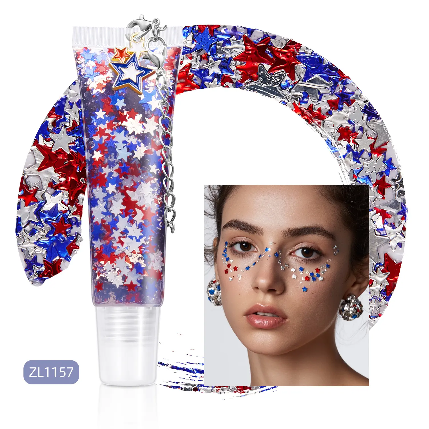 Red, white, and blue face and body glitter gel, Independence Day star-shaped chunky glitter cream, holographic hair, eye, and lip cosmetic glitter, Sparkling Glitter