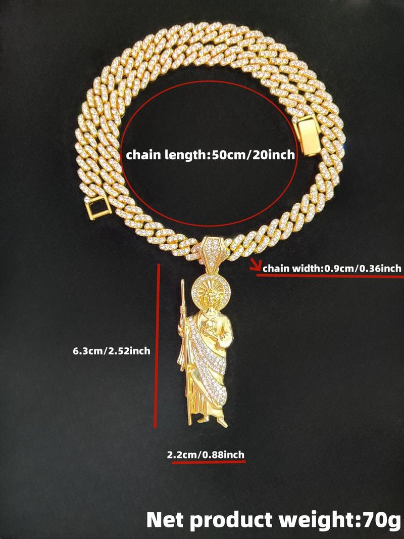 Unisex Street Style Glittering Pendant Necklace, True Beauty Necklace, Punk Cuban Chain Charm Necklace for Summer for Party, Daily Decor, Trendy Exquisite Luxury Jewelry As Birthday Gift, Bling Stylish Accessory