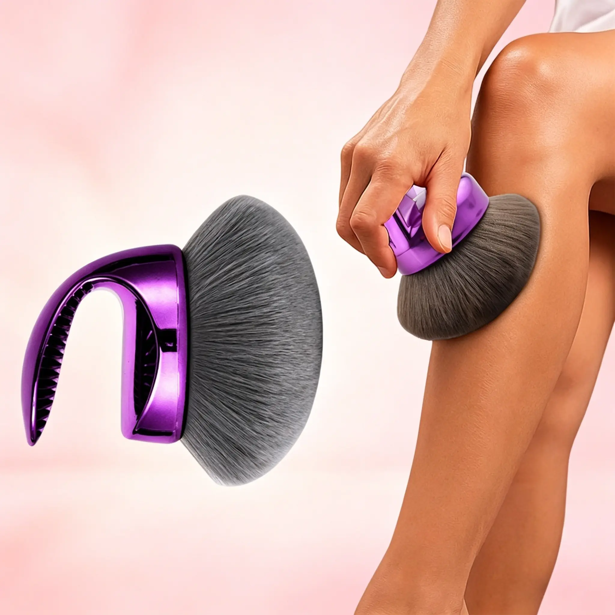 Kabuki brush for bronze tanning, suitable for whole body. Large head saves effort with even application. Blends well and stays clean for tanning and body makeup