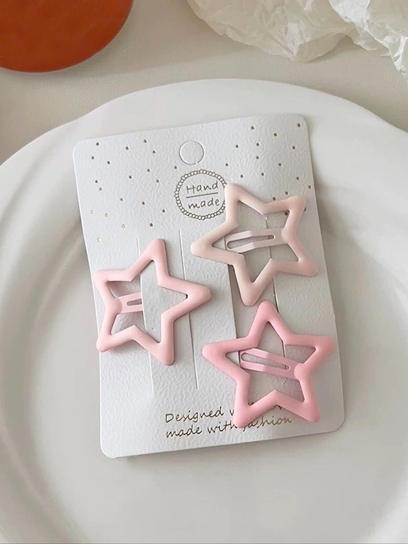 Cute Star & Heart Design Hair Clips, Dopamine Hair Clip, Colorful Hair Accessories for Women & Girls, Minimalist Headwear Suitable for Thick Hair, Hair Clip Set