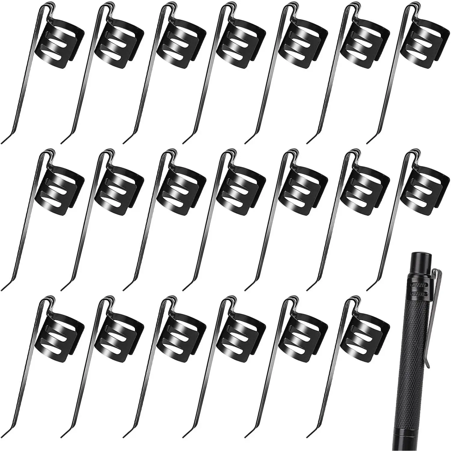 20 count Flashlight Clip Pen Clips Metal Pencil Loop Clip Space Pen Alloy Pen Clips Black Pocket Clip Portable Pencil Holder Clips for  Office