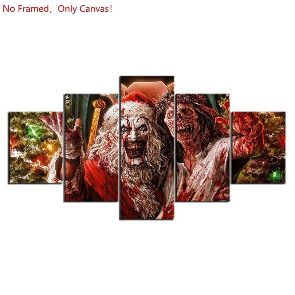 5 piece/set of frameless canvas painting print poster, classic Scream Horror Movie Style art, terrifier 3, A perfect gift for Halloween lovers, the perfect gift for bedroom, living room, kitchen, dormitory corridor, mural, wall decoration
