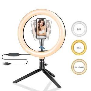 phone tripod with fill light  Dimmable26cm LED Ring Light Kit with Tripod Stand 120 Beads USB Selfie Light for Live Streaming Photography Video Makeup Studio
