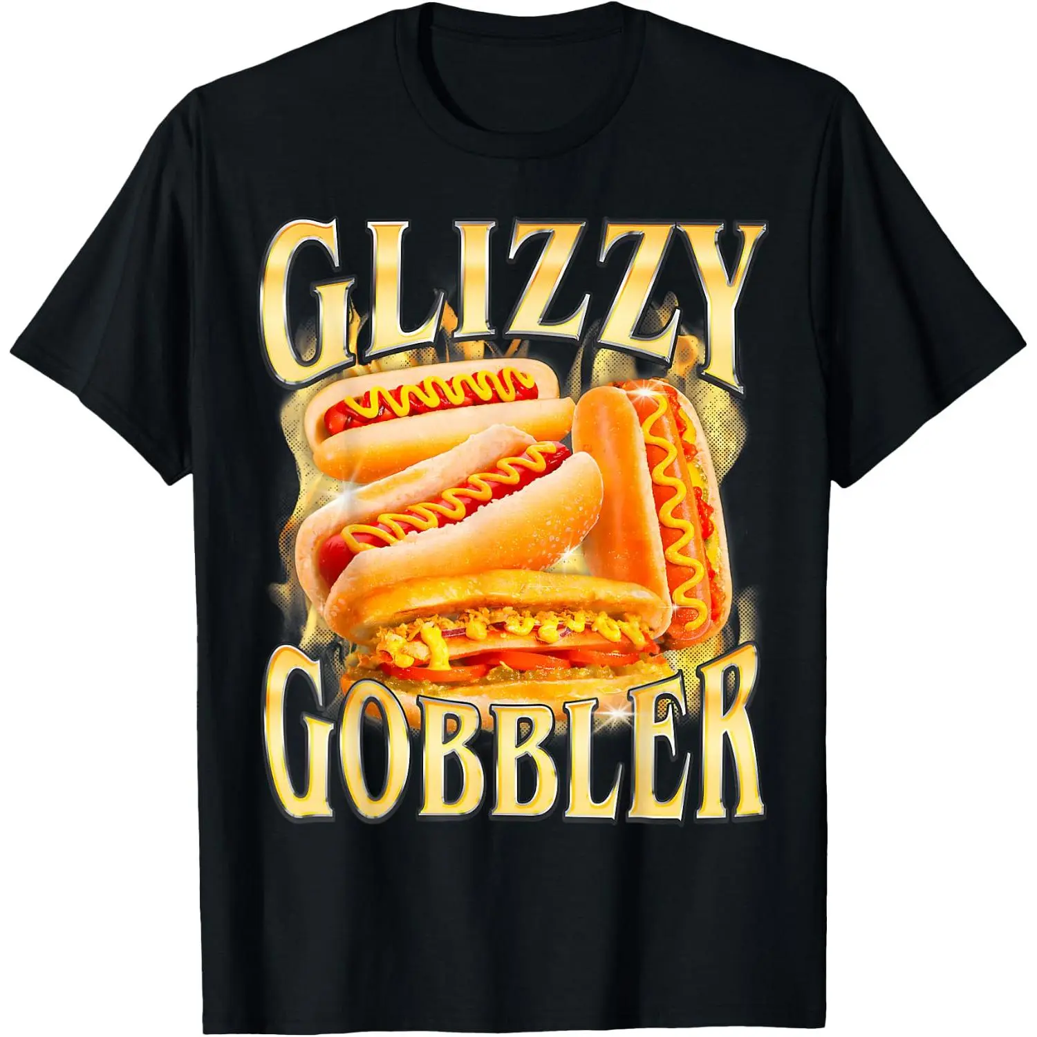 Men's Funny Glizzy Gobbler Meme Hilarious Print T-Shirt - Menswear, All Seasons, Classic Regular Cut, Relaxed Fit, Short-Sleeve, Breathable Cotton Top, Machine Washable