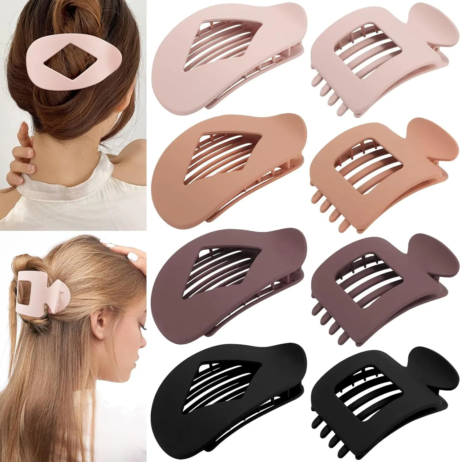 8Pcs Flat Hair Clips Women - Large Matte Flat Claw Clips 2 Styles Strong Hold Lay Down Claw Clips Women Thick & Thin Hair Styling Accessories