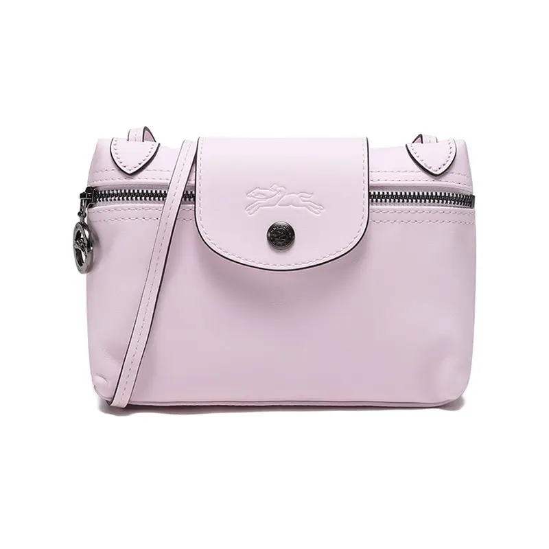 Longchamp Le Pliage 20 Handbag for Women – Snap-and-Zip Closure, Leather Crossbody Bag in Petal Pink