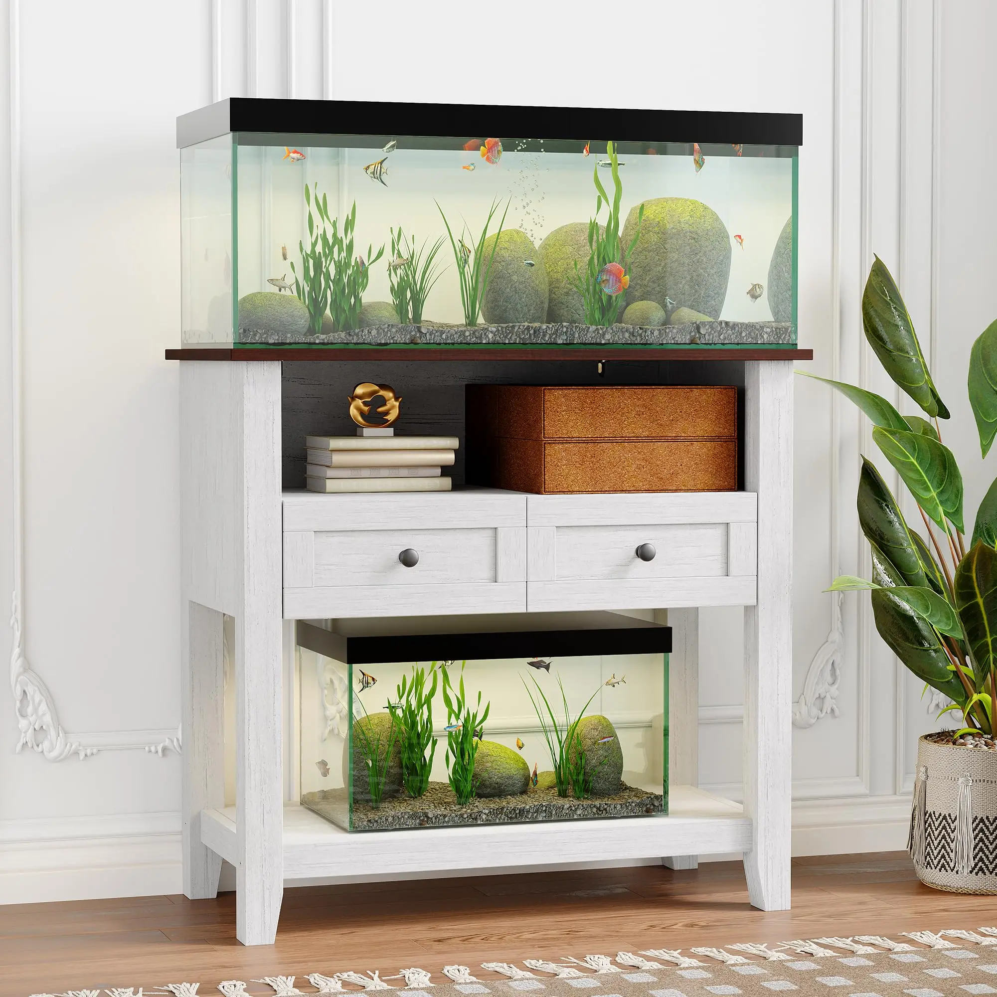 20-29 Gallon Aquarium Stand 660LBS – Heavy Duty Tank Rack with Charging Station, Drawers & Open Shelves for Fish Tanks, Reptile Tanks & Plant Stand