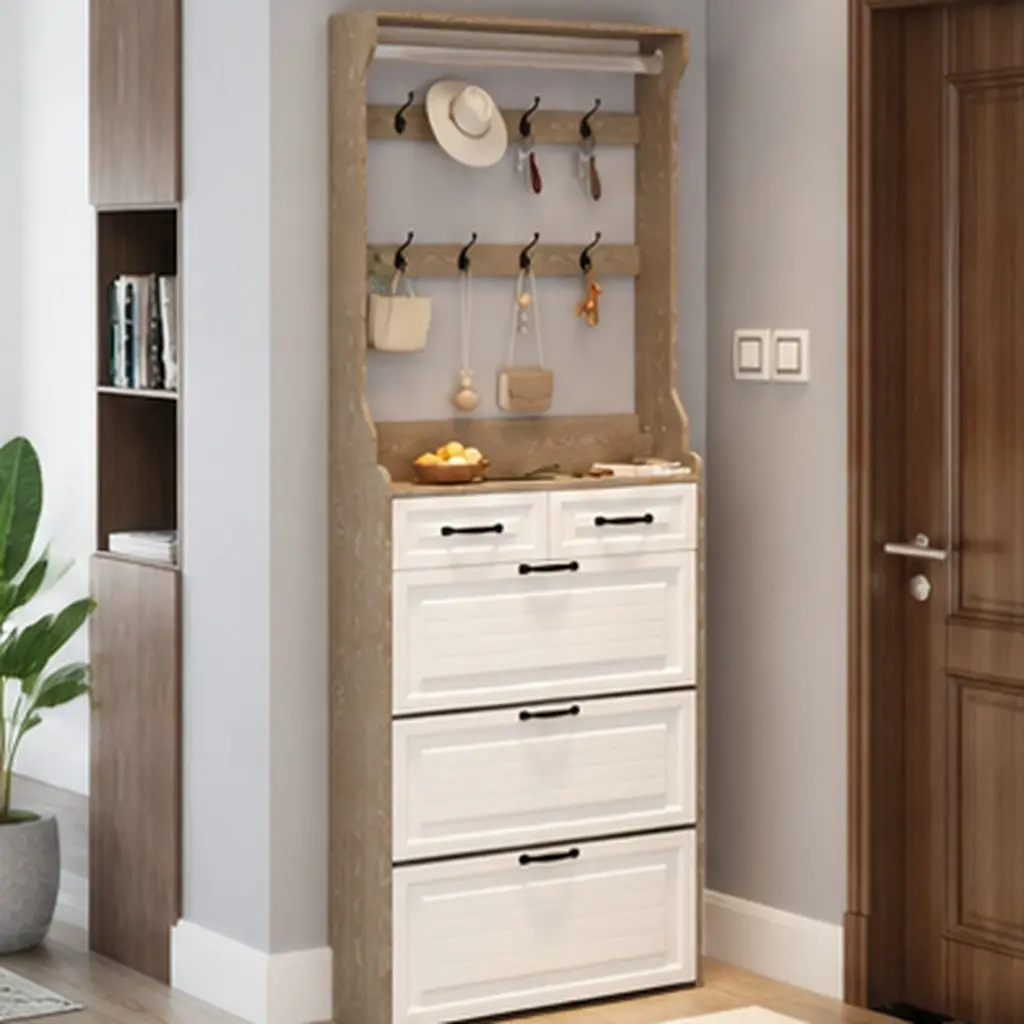 ARCH Oak Freestanding Shoe Cabinet - 3 Doors, 2 Drawers, Hanger, Multifunctional Space-Saving Closet Storage Organizer for Entryway, Hallway, Home Furniture with Drawer Organization & Wipe-with-Dry-Cloth Convenience