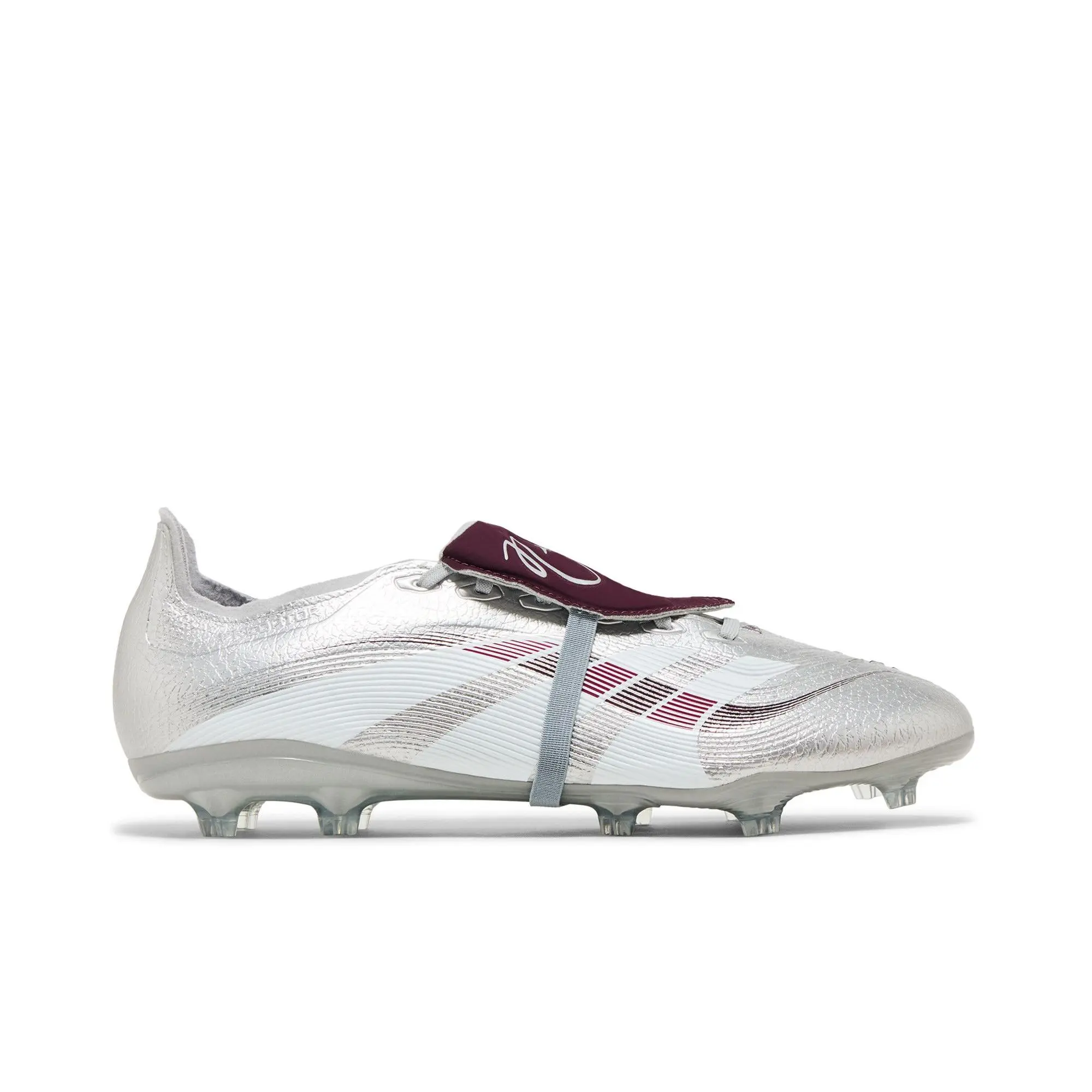 Jude Bellingham x adidas Predator 24 League Foldover Tongue FG MG 'Chrome Dream' (Unisex) Silver Metallic/Legacy Burgundy/Maroon football boots JQ2688