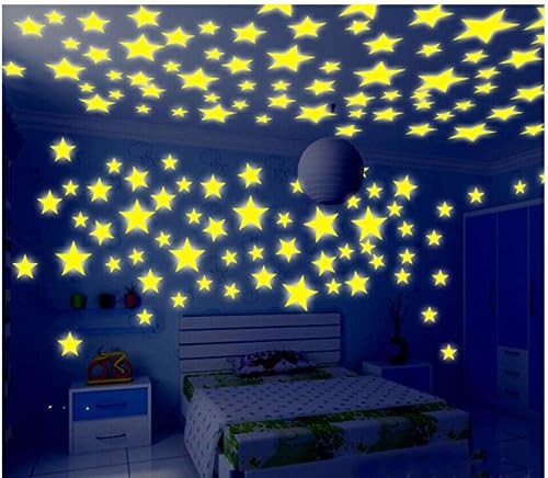 2pcs Mixed Coloured Luminous Fluorescent Stars Plastic Noctilucent Wall Stickers Decals for Bedroom Ceiling Wall Decoration Glow in The Dark Stars Stickers Decal for Baby Kid's Nursery Room