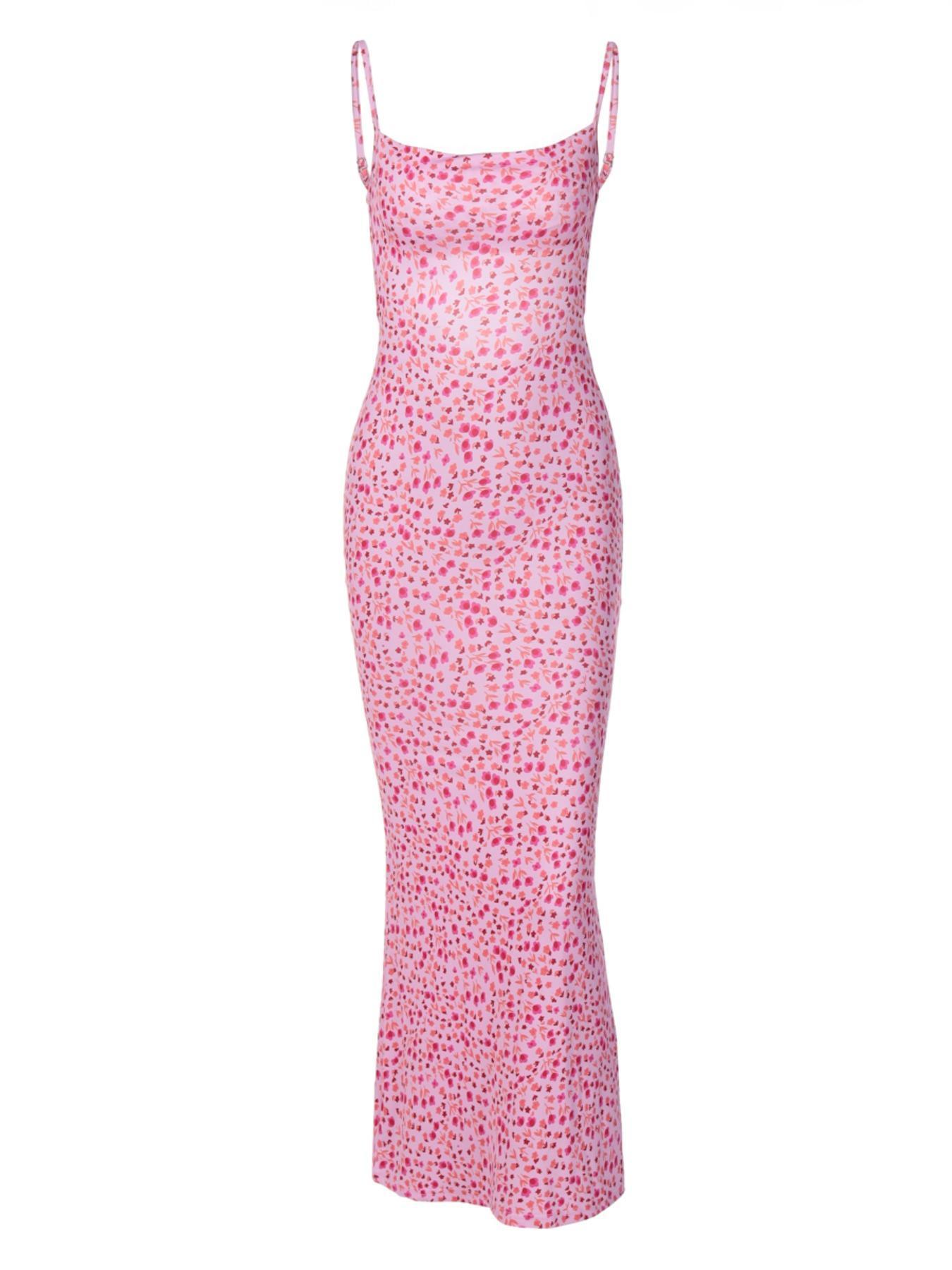 Women's Ditsy Floral Print Backless Sleeveless Cami Spaghetti Strap Dress, Summer Clothes Women, Boho Fashion Maxi Dress for Summer Holiday Vacation Party, Ladies Dress for Beach, Summer Outfits, Casual Wear