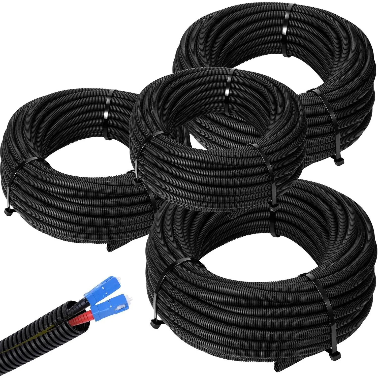 1/4, 3/8, 1/2, 3/4'' X 10 ft Split Wire Loom Cord Protector Tubing Split Conduit Protector Tubing Convoluted Tube Flexible Electrical Wire Cover Protective Sleeves(Black)