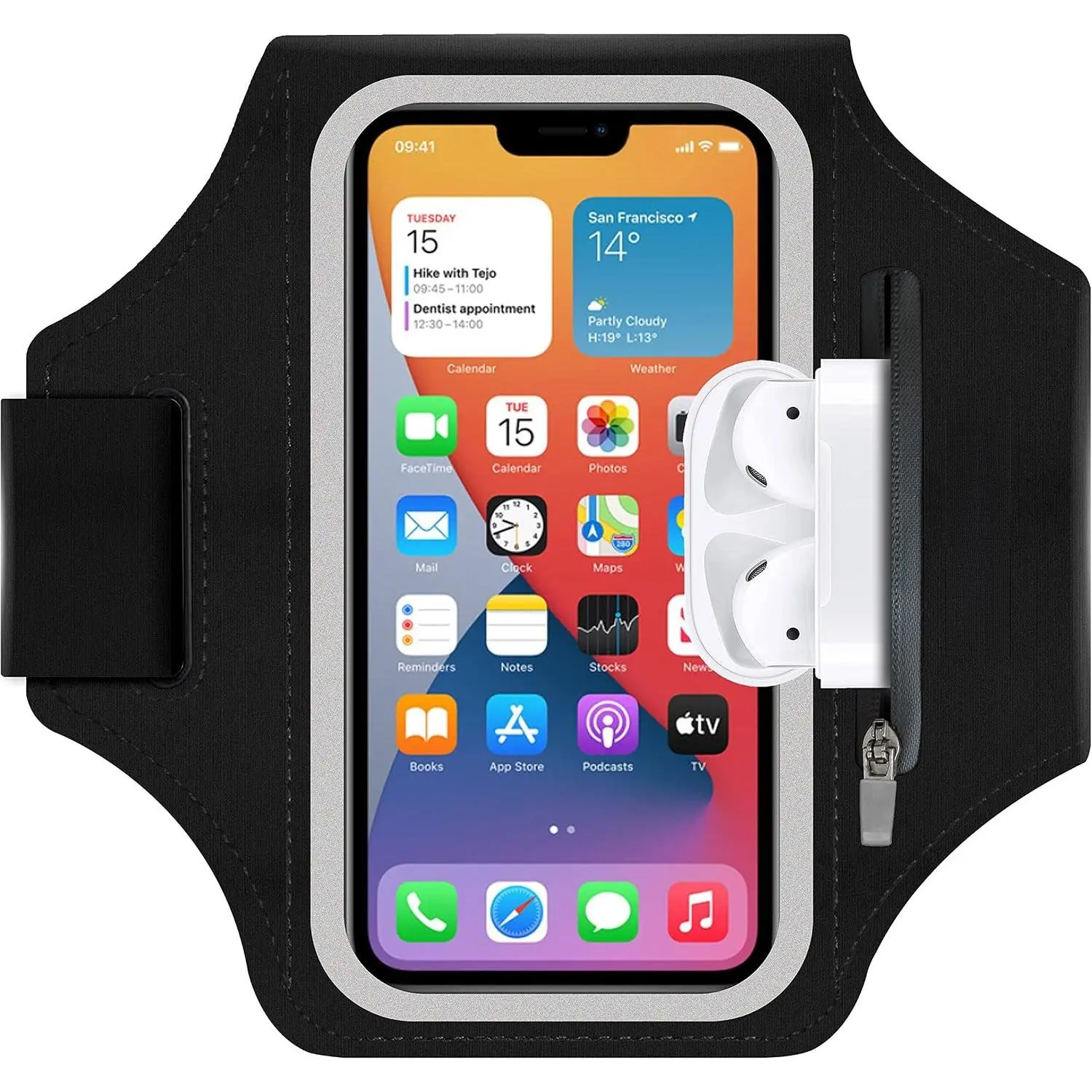 Armband for  17 Pro Max/16 Pro Max/16 Plus/15 Pro Max/15 Plus/ 14,13,12,11 Pro Max/XS Max,Water Resistant  Armband with Zipper Slot for Airpods and  (Black)