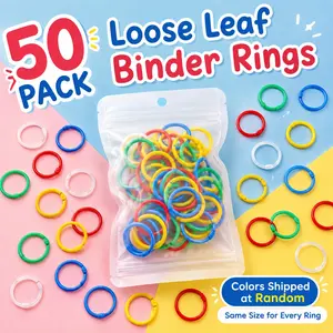 50 Pcs Plastic Loose Leaf Binder Rings, Random Color Notebook Binding Rings, Reusable Disc Rings for Planners, Cards and Documents