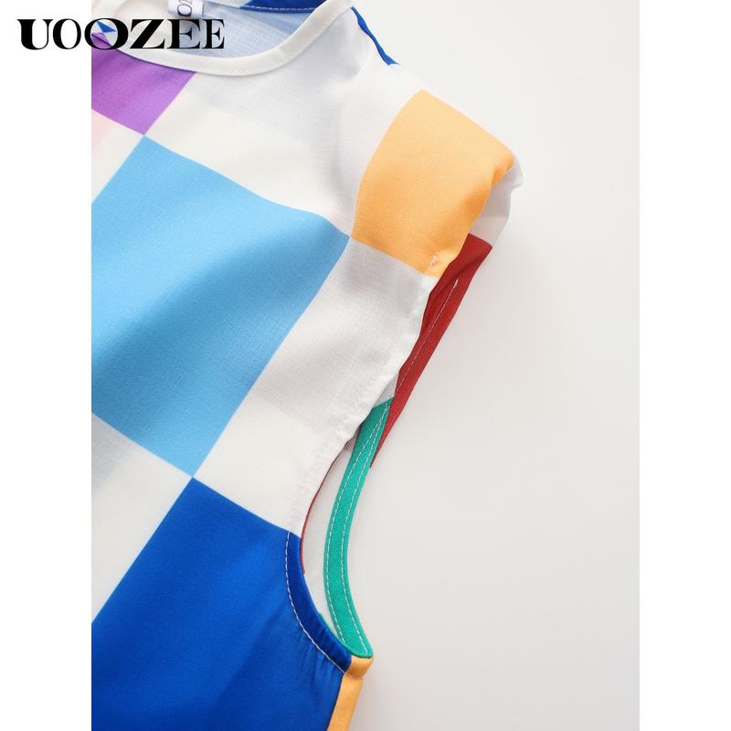 UOOZEE Women's Loose Sleeveless Plaid Jumpsuit Dressy Linen Romper Cotton Blend Overalls for Everyday Wear Chic Lightweight Colorful Fit