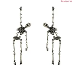 【Summervibes】2pcs Long Jointed Skeleton Skull Dangle Earrings, Spooky Halloween Statement Jewelry, Trendy Drop Pendant Ornaments for Women & Girls, Chic Fashion Presents Suitable for Halloween, Christmas, Birthdays, Anniversaries and Holiday Party Outfits