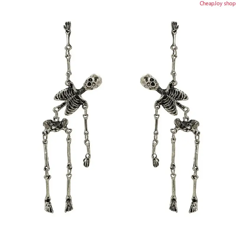 【Summervibes】2pcs Long Jointed Skeleton Skull Dangle Earrings, Spooky Halloween Statement Jewelry, Trendy Drop Pendant Ornaments for Women & Girls, Chic Fashion Presents Suitable for Halloween, Christmas, Birthdays, Anniversaries and Holiday Party Outfits