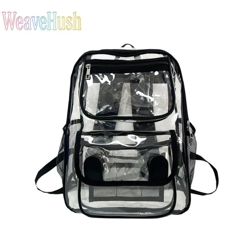 Large Capacity Clear Student Backpack, Waterproof Fashion Transparent PVC School Bookbag for Daily Campus Use
