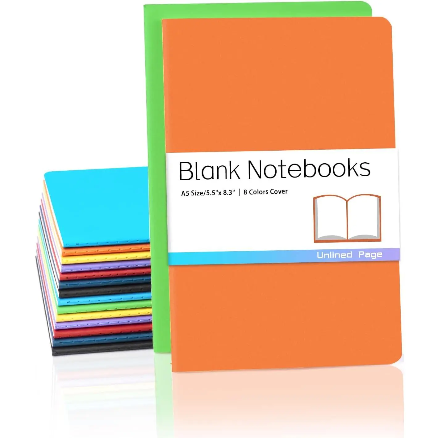 Bulk Pack A5 Blank Notebooks (5.5x8.3 in) - 16 Packs, Colorful Soft Cover Writing Supplies, 30 Sheets/60 Pages Travel Sketchbook, Writing Diary, Subject Planner