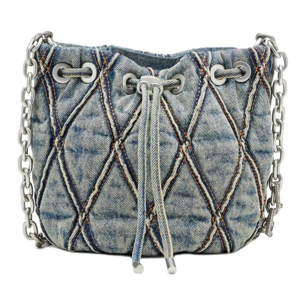 Diesel Charm-D Cotton Crossbody Bag for Women, Mini Style in Blue