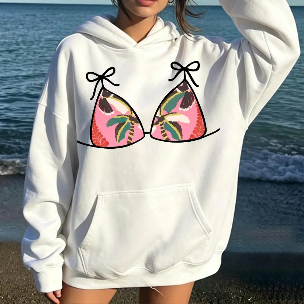 Women's Oversized Graphic Hoodie - Funny Tropical Pink Palm Tree Design, Cotton-Polyester Fabric, Preppy Coastal Style, Pocketed Essential T-Shirt Alternative for Summer Nights, Casual, Long Sleeve, Streetwear, Unisex, Women's Clothes